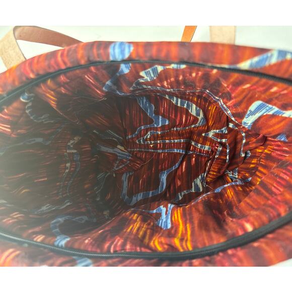 Sisal & Leather Large Zip Top Striped Bag - Picture 6 of 6